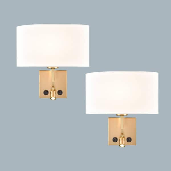 CLAXY 12.6 in. 2 light Gold Modern Wall Sconce with Fabric Shade
