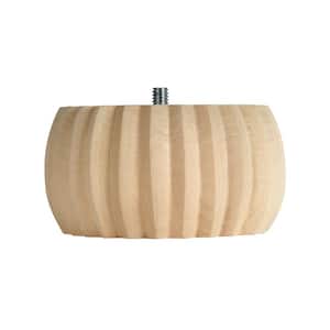 Reeded Bun Foot with Hanger Bolt - 2 in. H x 4 in. Dia. - Sanded Unfinished Hardwood - Legs for Sofas, Beds, and Stools