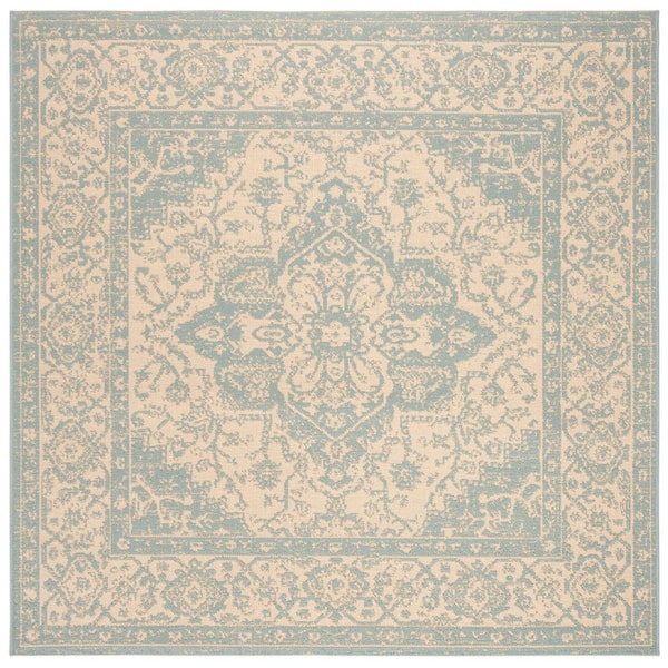 SAFAVIEH Linden Cream/Aqua 7 ft. x 7 ft. Square Antique Medallion Border Area Rug