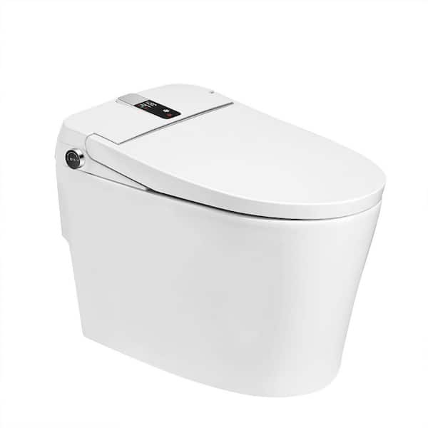 Tankless Elongated Smart Bidet Toilet 1.28 GPF in White with Auto Open, Close, Flush, Heated, Air Dryer, Light