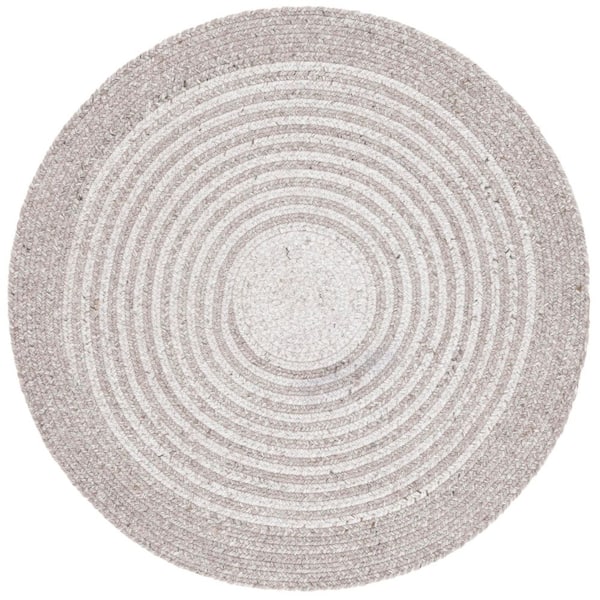 Braided 3 ft. x 3 ft. Light Gray Border Striped Gradient Round Area Rug
