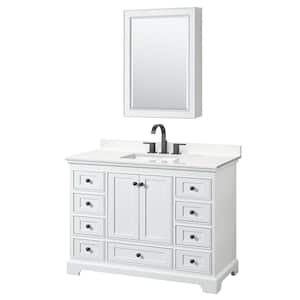 Deborah 48 in. W x 22 in. D x 35 in. H Single Bath Vanity in White with White Quartz Top and MC Mirror