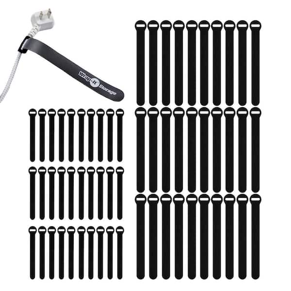 Black Reusable Self-Gripping Hook and Loop Cable Ties (Assorted 60-Pack)