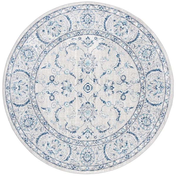 Brentwood 10 ft. x 10 ft. Light Gray/Blue Oriental Round Rug