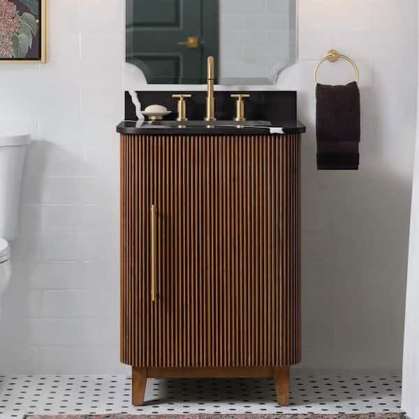 Goldney 24 in. Single Sink Spiced Walnut Bath Vanity with Quartz Marquina Marble Top (Assembled)