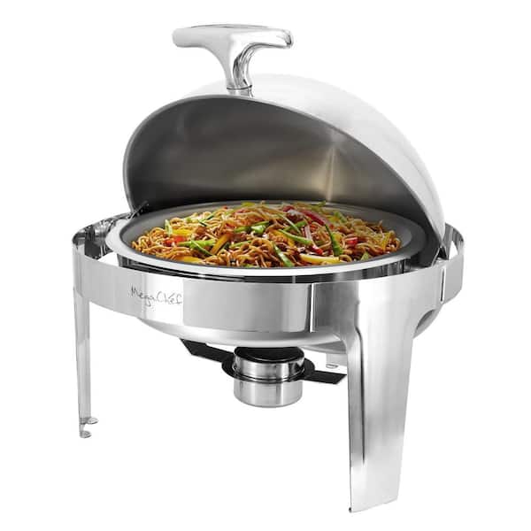 MegaChef 6.3 qt. Round Stainless Steel Dome Roll Top Professional Chafing Dish/Food Warmer/Buffet Server Serving Dish