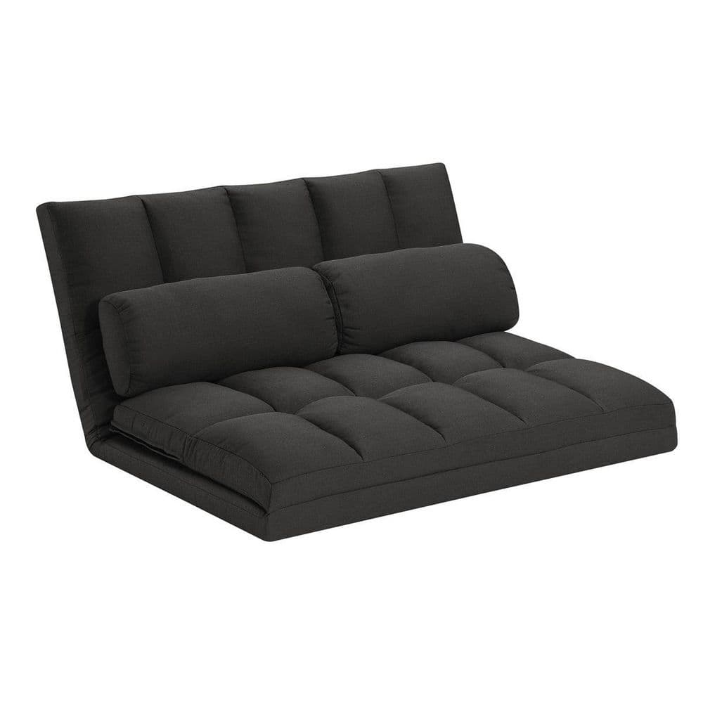 44.5 in. Gray Solid Faux Leather 2-Seater Loveseat with Cup Holder
