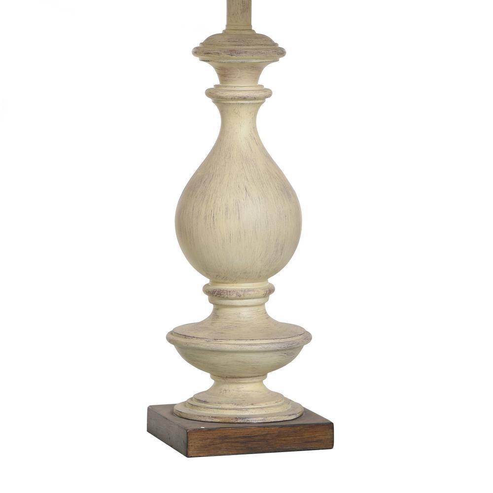 Taupe Polyresin Table Lamp with White Linen Shade