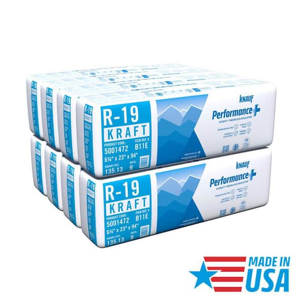 R19 Kraft Faced 23 in. x 94 in. Precut Fiberglass Insulation Batts for Floor 2x6 Wall - Sound-Reducing USA Made (8-Bags)