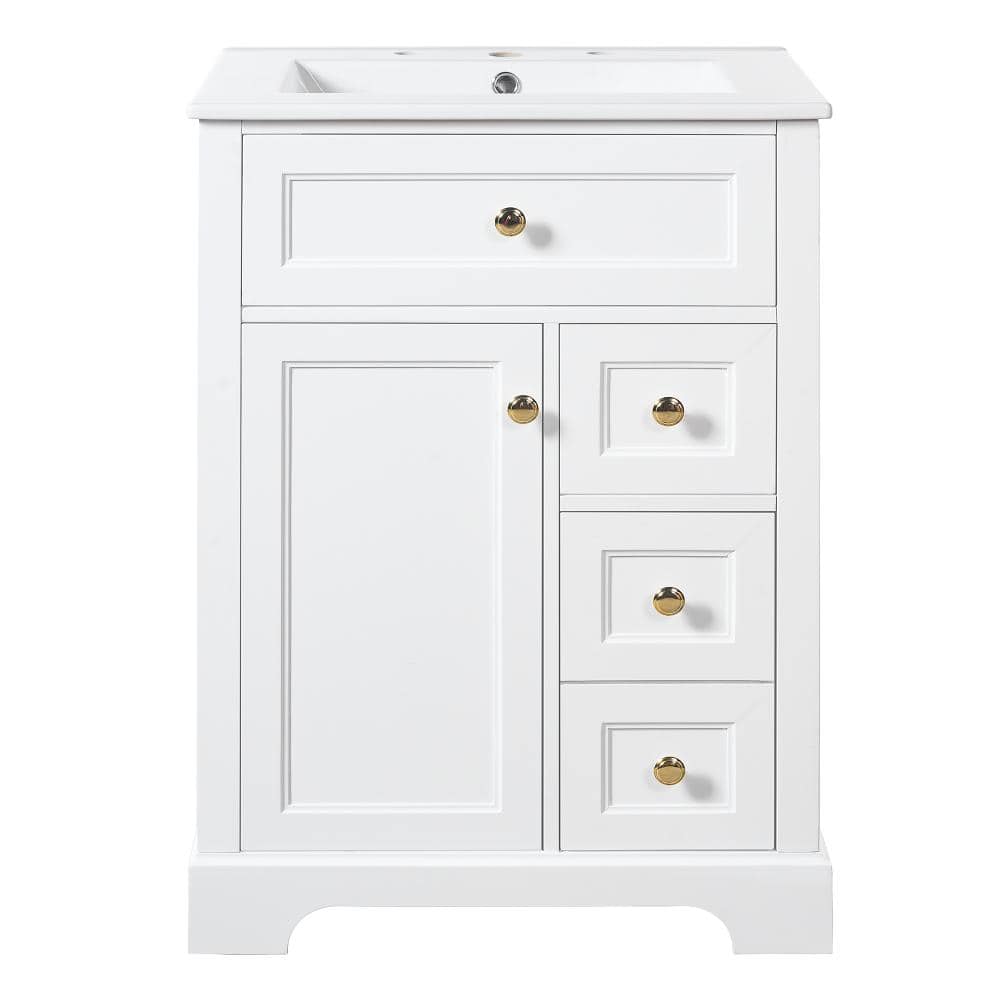 24 in. W Single Sink Freestanding Bath Vanity in White with White Ceramic Top Unassembled price history on PriceWatchPro