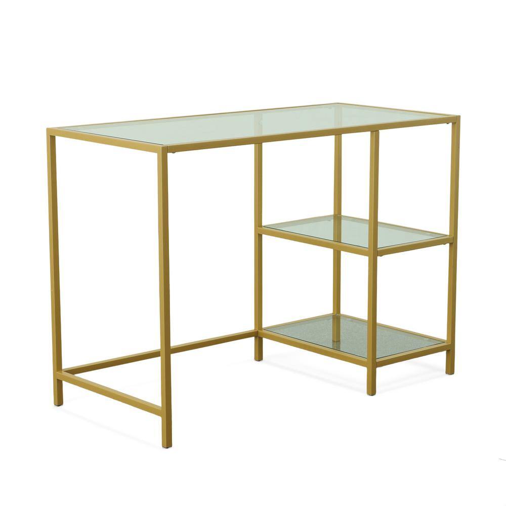 Marcello Modern Gold Metal Frame Desk with Clear Glass Top