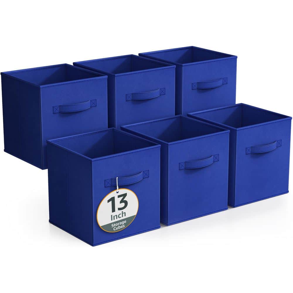 Large Storage Cubes with Handles, Blue 13 in x 13 in Fabric Decorative Bask
