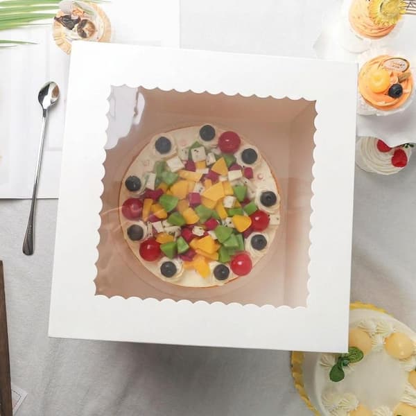 10-Piece White Cake Box Set with Window Carrier, Square Bakery Container for Wedding, Birthday, Party Cakes Carrier Set