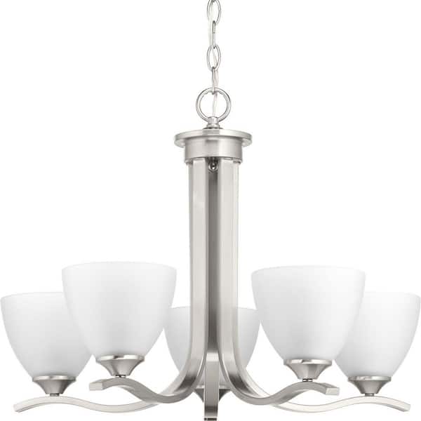 Progress Lighting Laird Collection 5-Light Brushed Nickel Etched Glass Traditional Chandelier Light