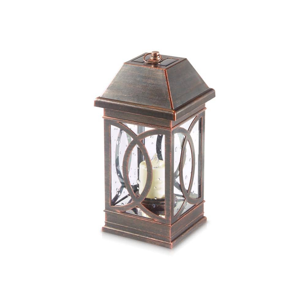 San Vicente II Bronze Solar Candle Lantern with Seeded Glass