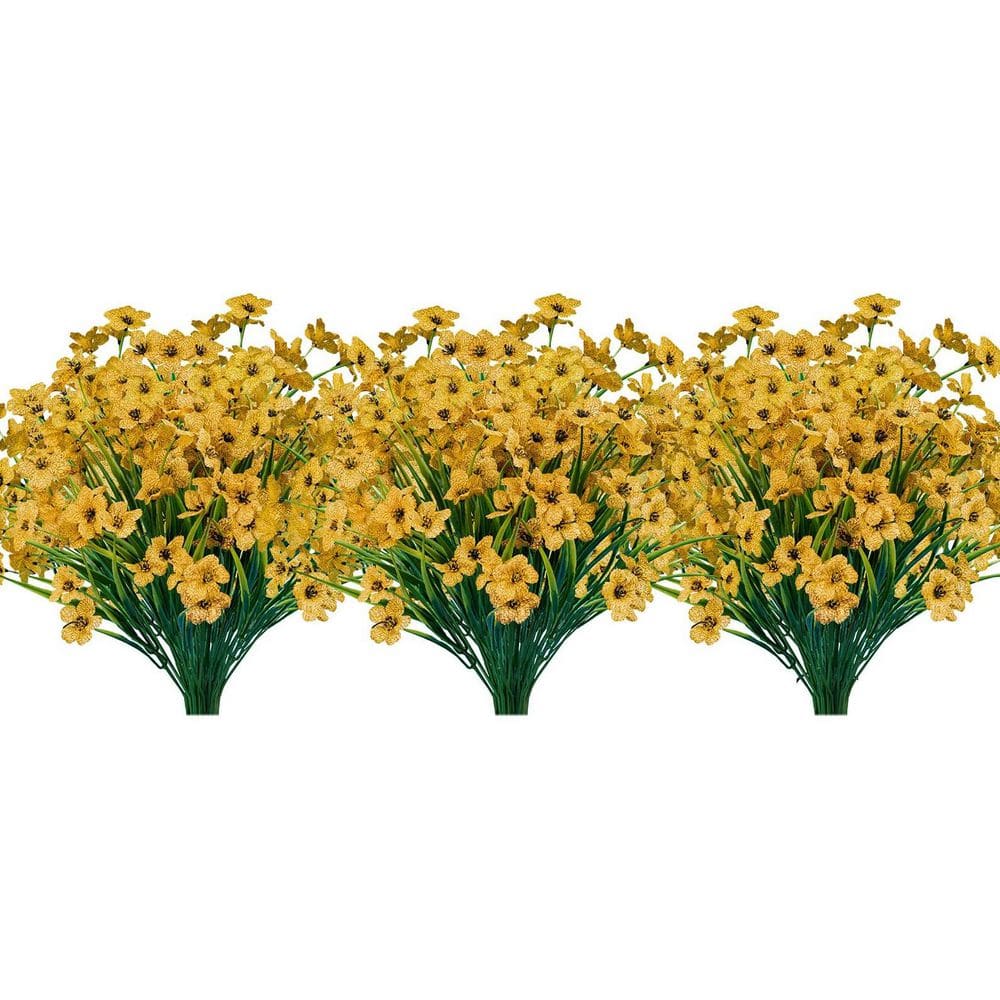 14.17 in. Yellow Indoor/Outdoor Artificial Orchid Flower, 24 Bundles