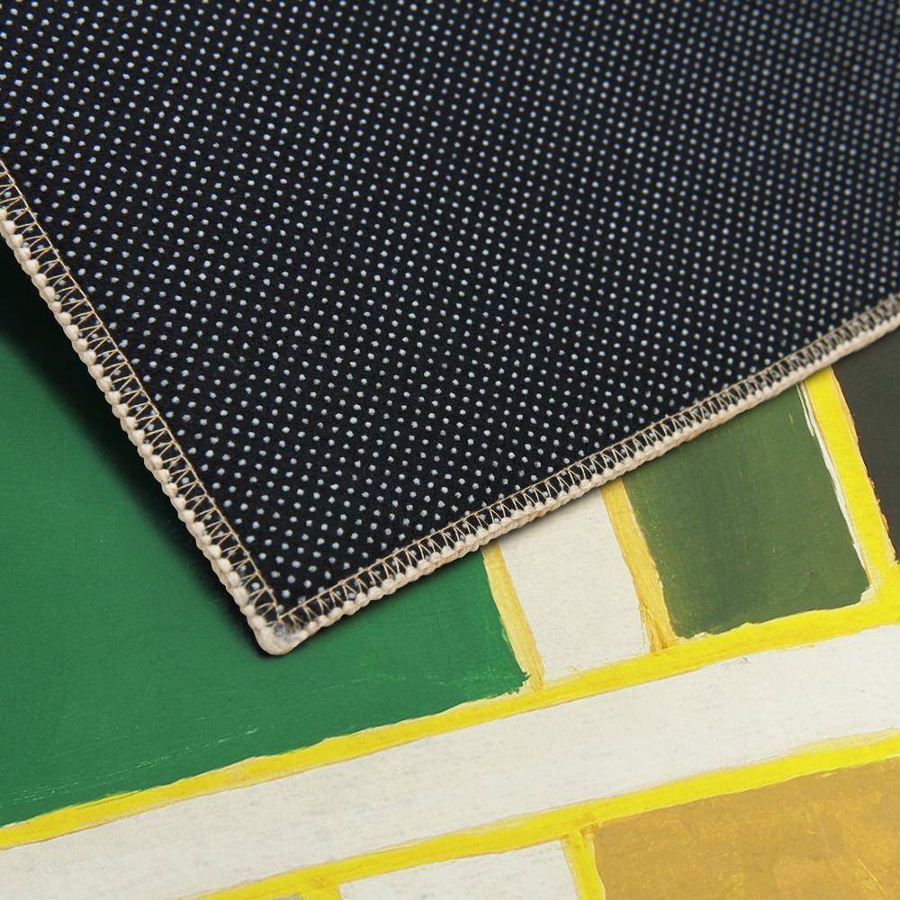 Green and Yellow Geometric Washable Synthetic Area Rug 5' x 7'
