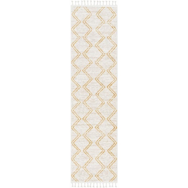 Kennedy Reeve Modern Chevron Kids Yellow Ivory 2 ft. 7 in. x 9 ft. 10 in. Runner Area Rug