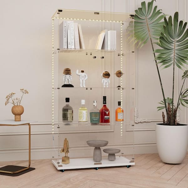 Dovelina Tempered Glass White 31 in. Display Cabinet for Sports Shoes and Collectible Showcase