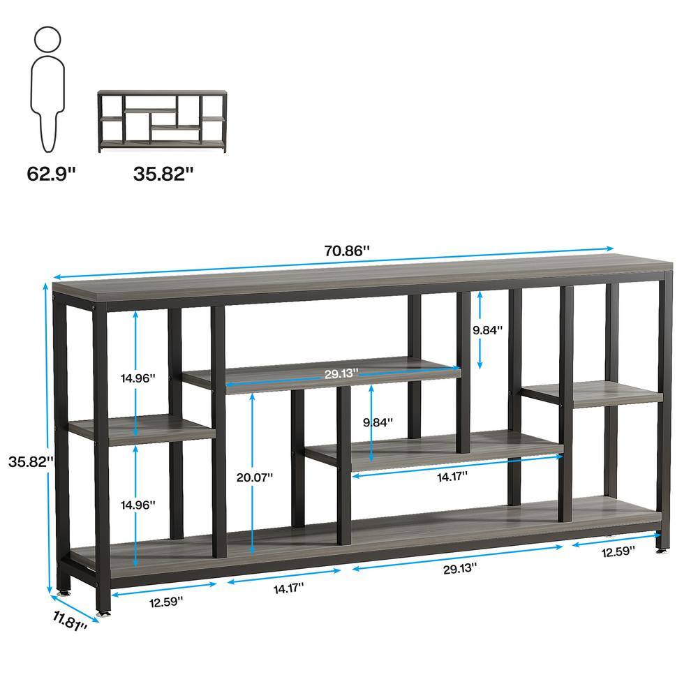 Gray 70.9'' Industrial Console Table with Storage Shelves