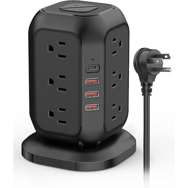 Yichuhaoxi Power Strip Tower with USB Ports-AiJoy Surge Protector with 12 AC Outlet and 4 USB Ports 10 Feet Extension Cord in Black