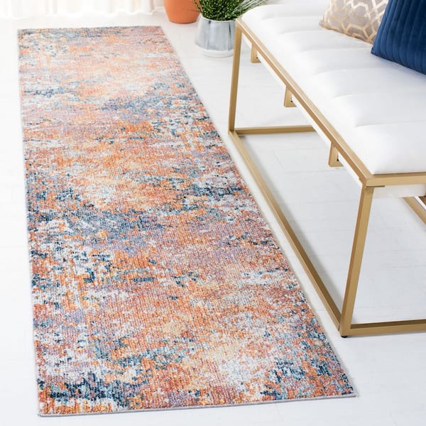 Crystal 2 ft. x 9 ft. Gold/Blue Distressed Marle Runner Rug