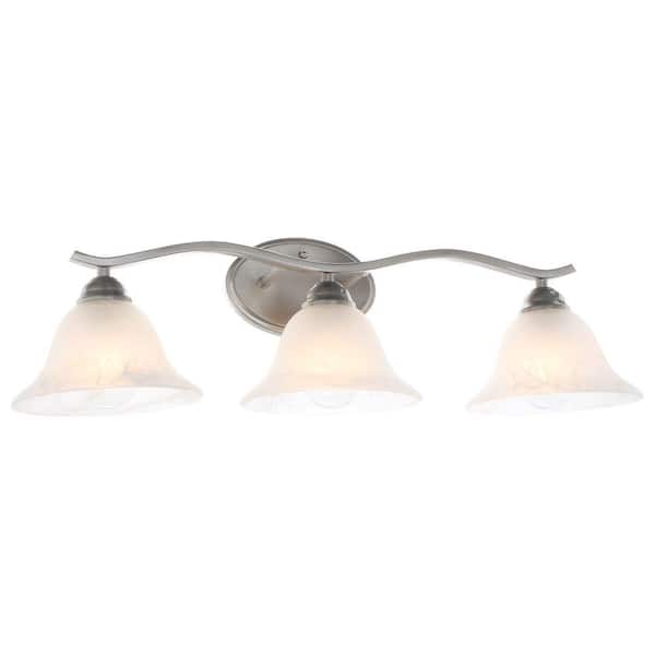 Hampton Bay Andenne 3-Light Brushed Nickel Vanity Light, Dimmable LED Soft White Bulbs Included