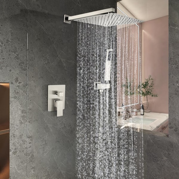 Single-Handle 1-Spray Shower Faucet 2.5 GPM with Waterfall 12 in. Rain Shower Head and Hand Shower in Brushed Nickel