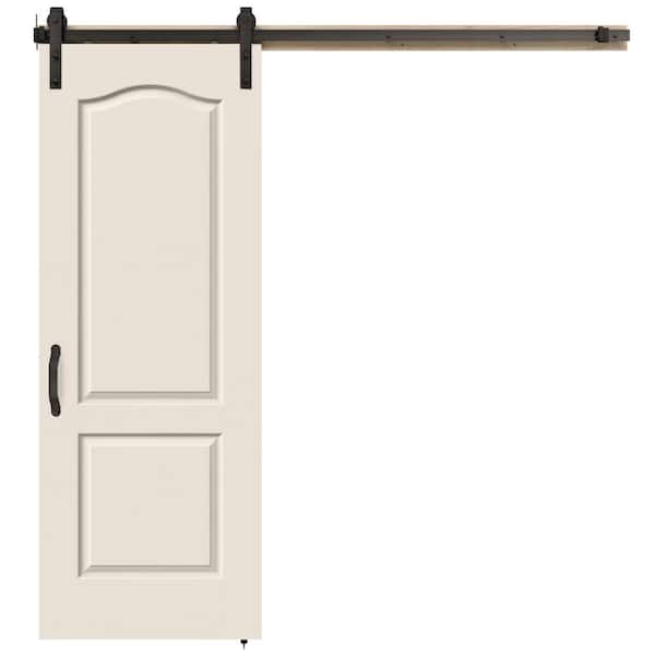 JELD-WEN 30 in. x 84 in. Princeton Primed Smooth Molded Composite MDF Barn Door with Rustic Hardware Kit