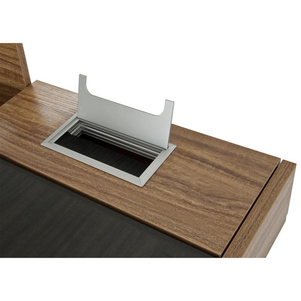 Modern Black Glass and Walnut Computer Desk with Storage