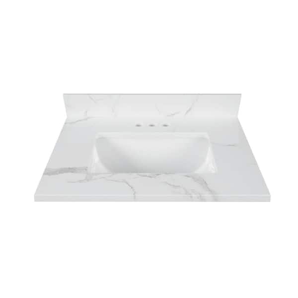 Home Decorators Collection 25 in. W x 22 in D Engineered Stone White Rectangular Single Sink Vanity Top in Calacatta White