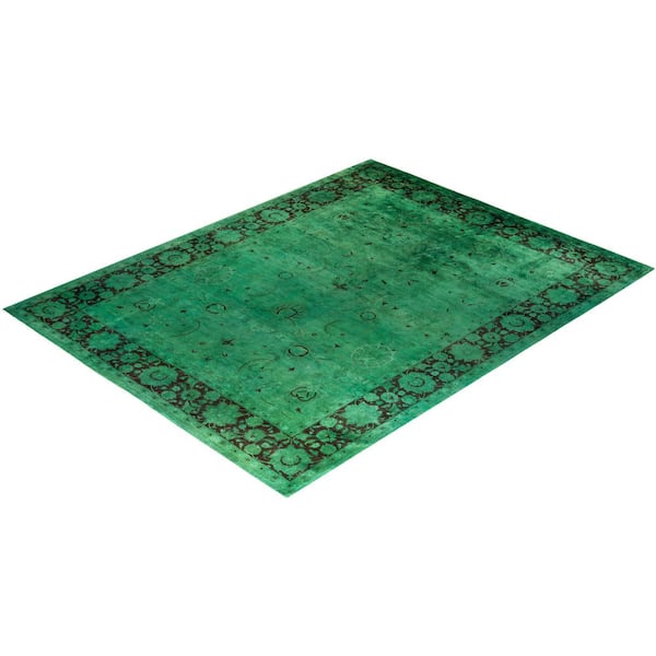 Overdyed Green 9 ft. x 12 ft. Solid Wool Indoor Area Rug