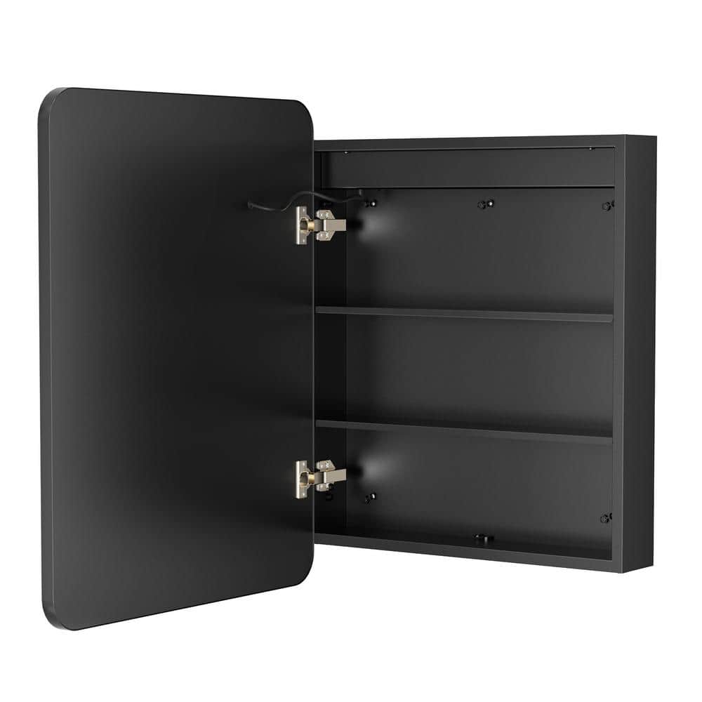 HOMEIBRO 16 in. x 24 in. Black Bathroom Medicine with Mirror