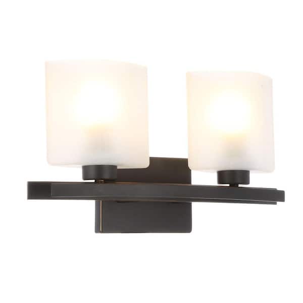 Hampton Bay Ettrick 2-Light Oil-Rubbed Bronze Sconce w/Hand Pained Glass Shades 