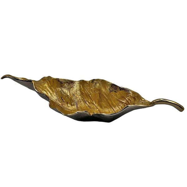 castellousa Gold 10 in. x 23 in. Handmade Aluminum Metal Leaf Decorative Bowl