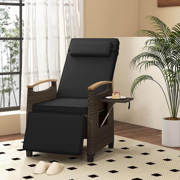 Mix Brown 1-Piece Wicker Outdoor Recliner with CushionGuard Black Cushions