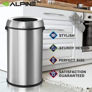 17 Gal. Heavy-Gauge Stainless Steel Round Commercial Trash Can with Open Top Lid