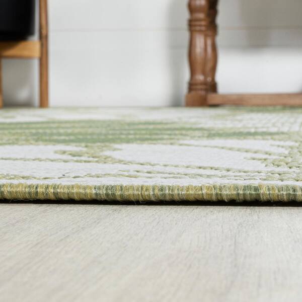 JONATHAN Y Zinnia Modern Floral Textured Weave Green/Cream 5 ft. x