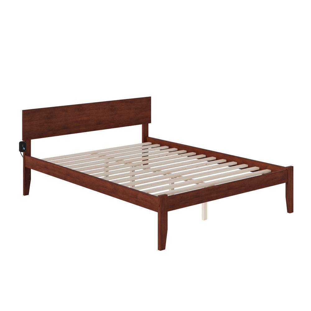 Antique Walnut Queen Wood Frame Bed with Headboard