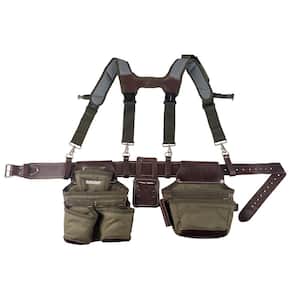 2-Bag Hybrid Suspension Rig Work Tool Belt with Suspenders in Green