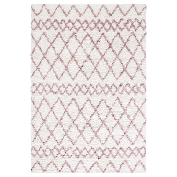 Berber Shag 4 ft. x 6 ft. Ivory/Light Rose Ikat Diamonds Area Rug