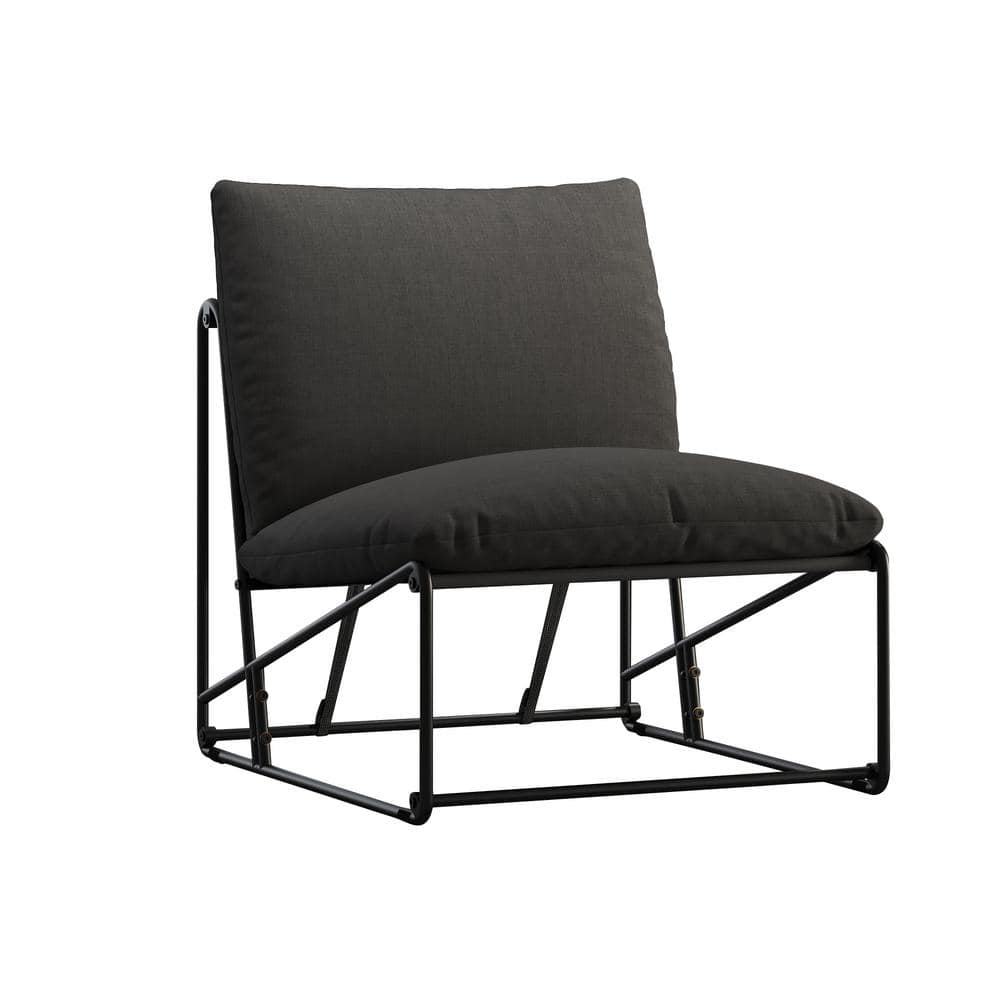 TWT Black Metal Outdoor Sofa Outdoor Couch with Black Back Cushion and ...