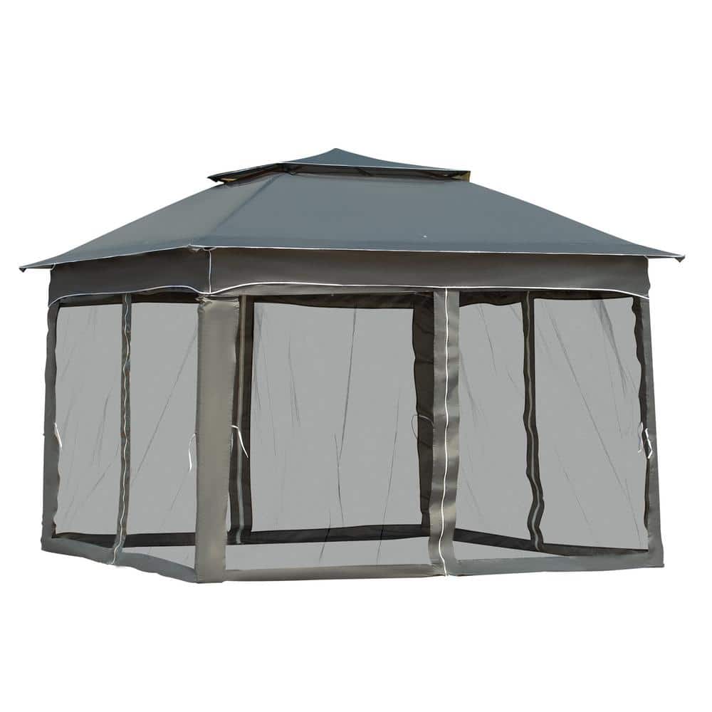 Outsunny 11' x 11' Dark Gray Pop Up Gazebo with Mesh Sides