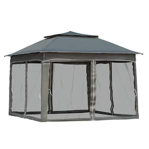 Grey 11 ft. x 11 ft. Pop Up Gazebo Canopy with 2-Tier Soft Top