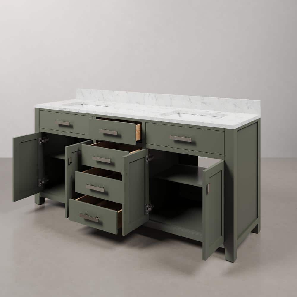 Madison 72" Glacial Green Double Sink Vanity with Marble Top
