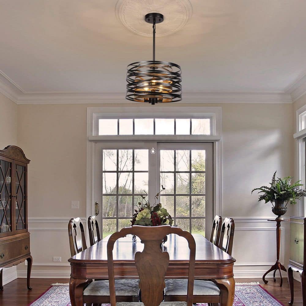 40-Watt 3-Light Black Farmhouse Drum Pendant Light with Metal Shade for Dining Room (Bulb Not Included) price history on PriceWatchPro