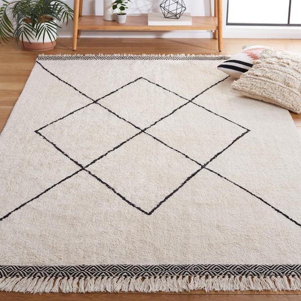 Easy Care Ivory/Black 8 ft. x 10 ft. Machine Washable Border Striped Geometric Area Rug