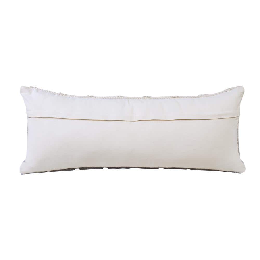 Heathered Gray and Off-White Geometric Cotton Lumbar Pillow