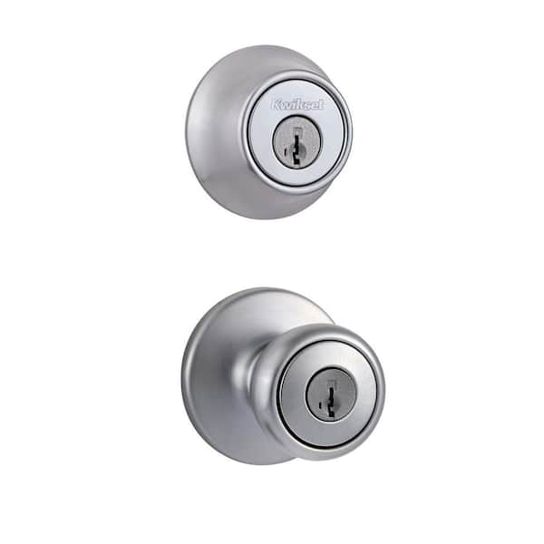 Kwikset Tylo Satin Nickel Door Knob with Double Cylinder Deadbolt ...