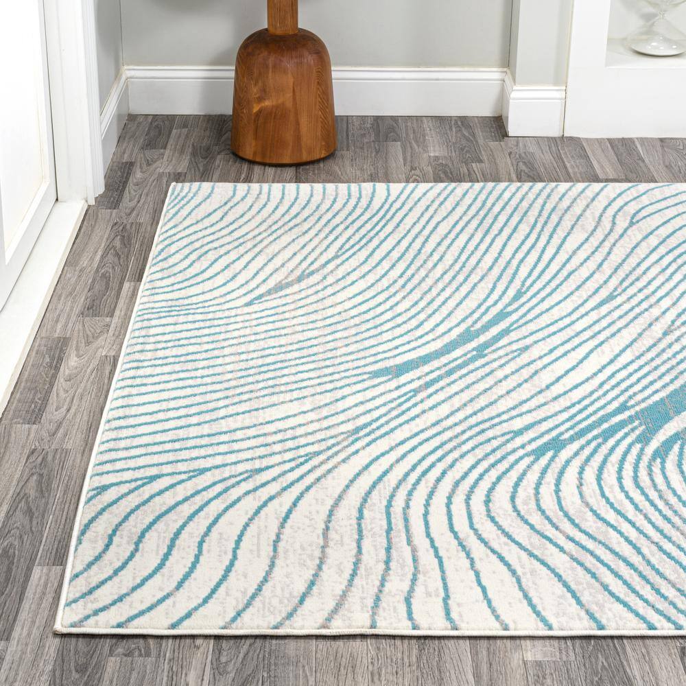 Blue and White Geometric Synthetic Reversible Area Rug